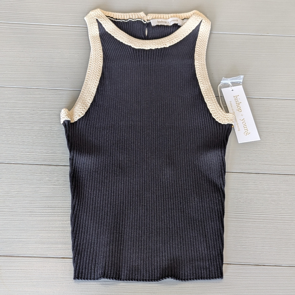 NWT Bishop + Young Candace Sweater Tank Black Cream/Ivory Ribbed XS-S-M-L